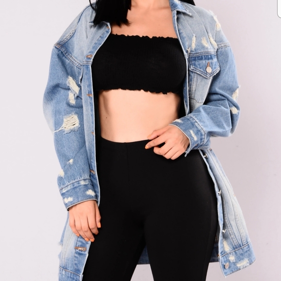 Oversized Distressed Denim Jacket - Picture 2 of 5